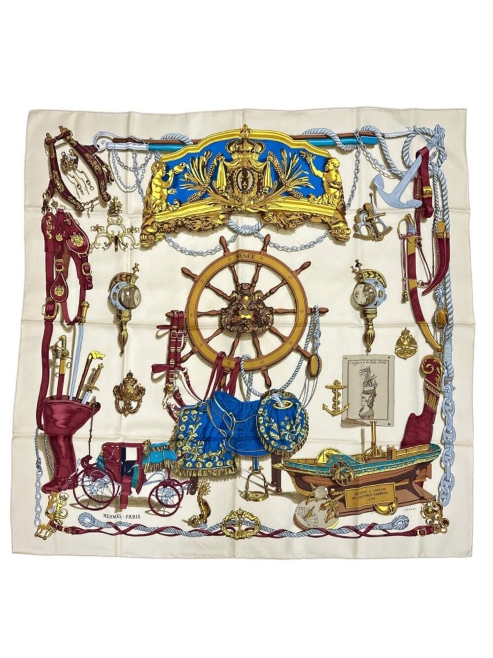 Hermes Musee Scarf Silk White Carre 90